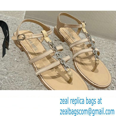 Chanel Satin, Metal & Strass Thong Sandals G40128 Beige 2023